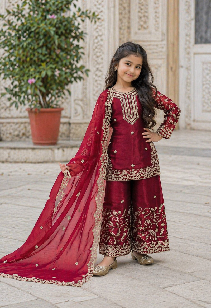 Premium Beautiful Kids Top Sharara And Dupatta Set