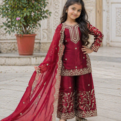 Premium Beautiful Kids Top Sharara And Dupatta Set