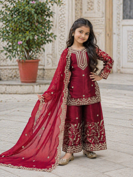 Premium Beautiful Kids Top Sharara And Dupatta Set