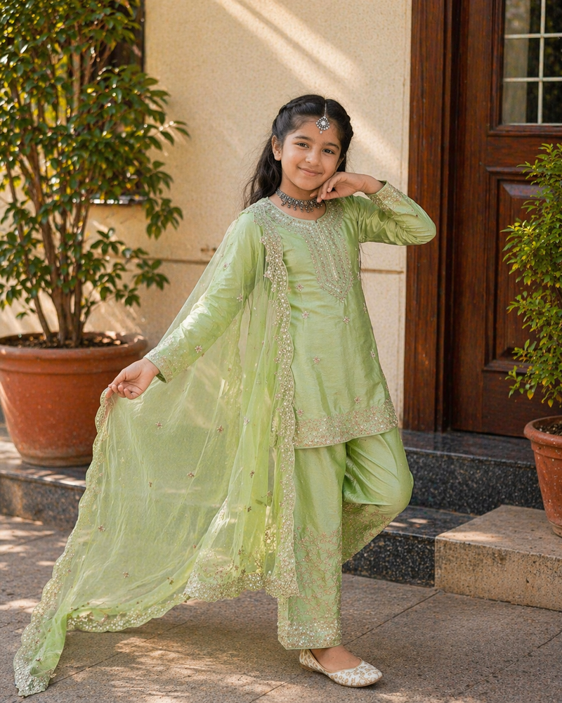 Premium Beautiful Kids Top Sharara And Dupatta Set