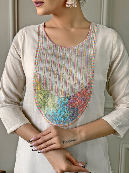 Women's Simar Embroidered Straight Kurta with Pant and Dupatta Sets