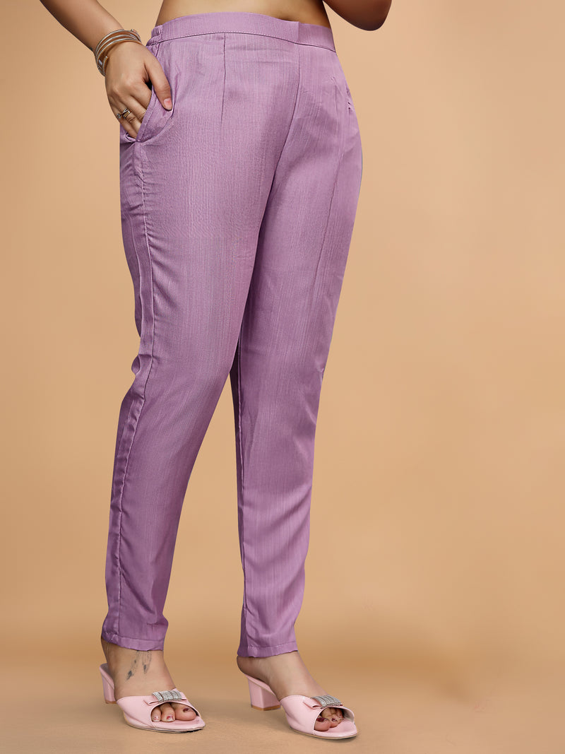 Women's Elegants Lavender Rayon Slub Sraight Suit Set with Tie-Dye Dupatta