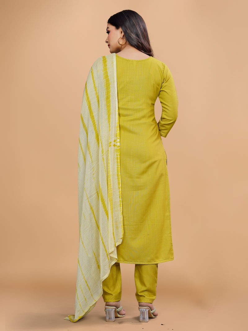 Women's Elegants Liril Rayon Slub Sraight Suit Set with Tie-Dye Dupatta