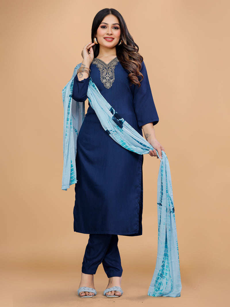 Women Embroidered Straight Kurta Suit Set
