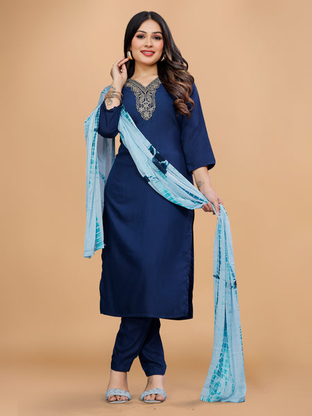 Women Embroidered Straight Kurta Suit Set