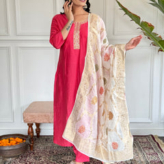 Women Embroidered Straight Kurta Set