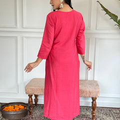 Women Embroidered Straight Kurta Set