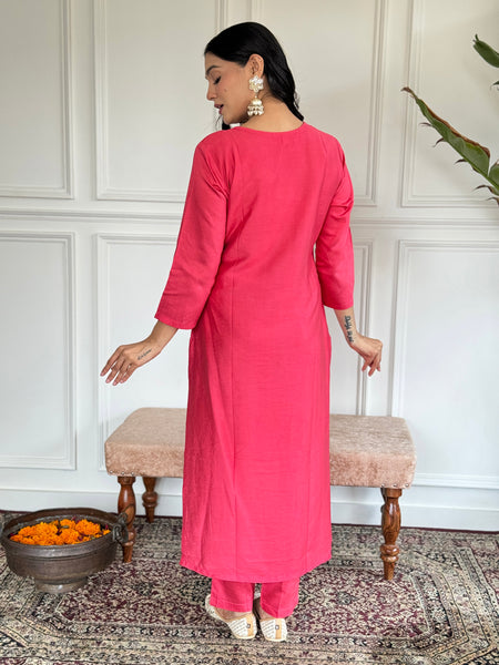 Women Embroidered Straight Kurta Set