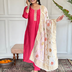 Women Embroidered Straight Kurta Set