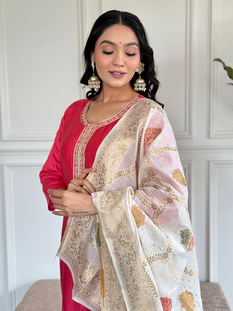 Women Embroidered Straight Kurta Set