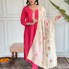 Women Embroidered Straight Kurta Set