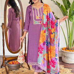 Embroidered Kurti Set with French Crepe Dupatta