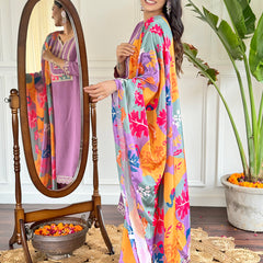 Embroidered Kurti Set with French Crepe Dupatta