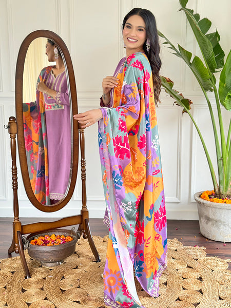 Embroidered Kurti Set with French Crepe Dupatta
