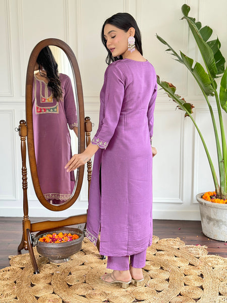 Embroidered Kurti Set with French Crepe Dupatta