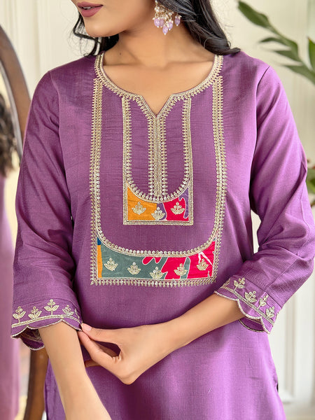 Embroidered Kurti Set with French Crepe Dupatta