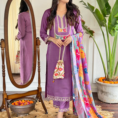 Embroidered Kurti Set with French Crepe Dupatta