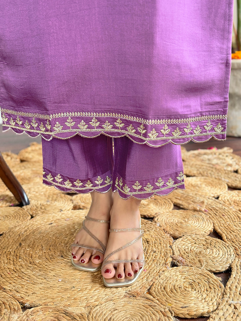 Embroidered Kurti Set with French Crepe Dupatta
