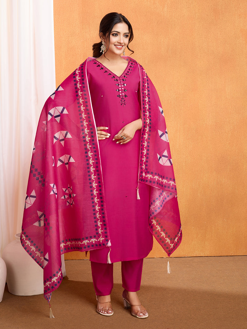 MIRROR WORK KURTI PANT DUPATTA SET