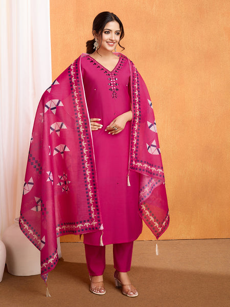 MIRROR WORK KURTI PANT DUPATTA SET