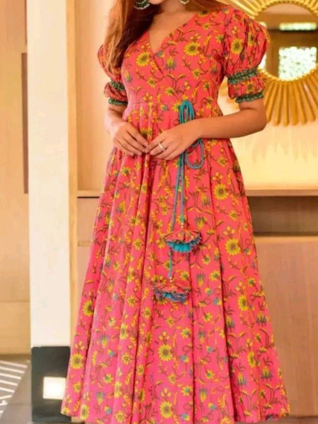 WESTERN STYLE SLEEVE PREMIUM READYMADE KALAMKARI DESIGNER GOWN