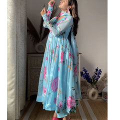Aniska Sky Blue Floral Print Suit Set