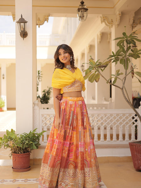 Russian Silk Rich Digital Printed With Foil Embroidery Work Lehenga Choli KA-5032