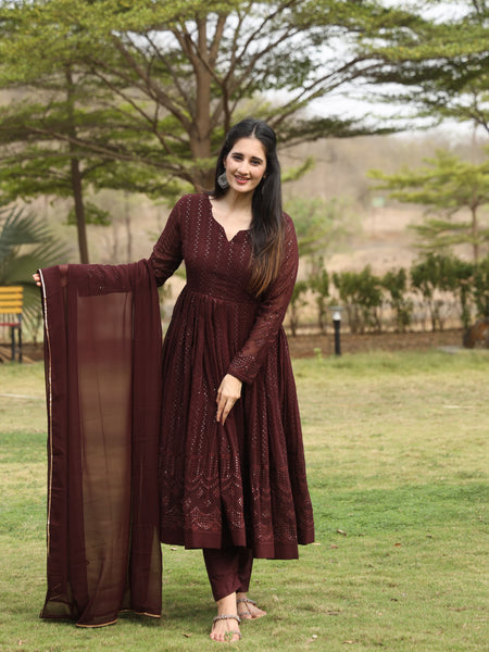 Derry's Cofee Coloured Anarkali Suit