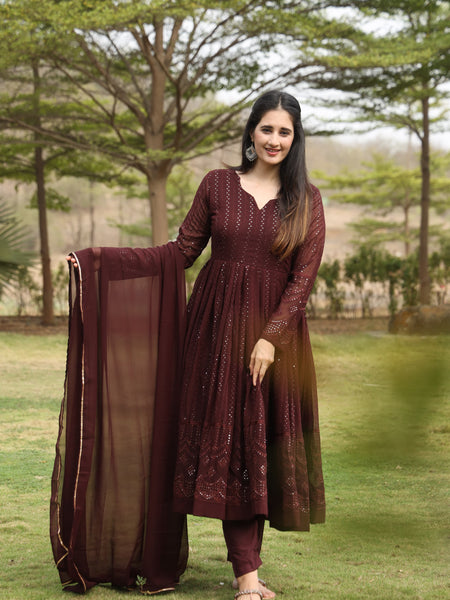 Derry's Cofee Coloured Anarkali Suit