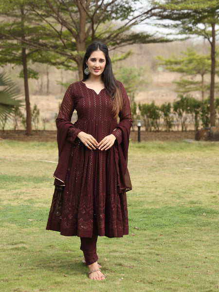 Derry's Cofee Coloured Anarkali Suit