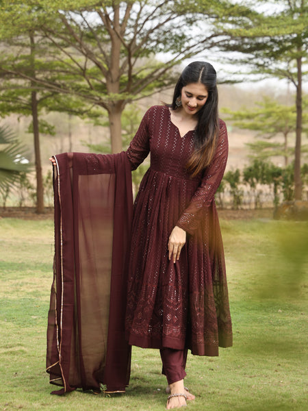 Derry's Cofee Coloured Anarkali Suit