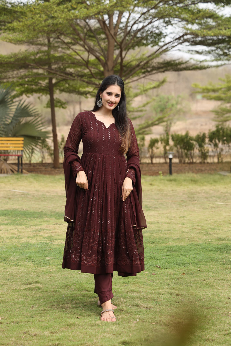 Derry's Cofee Coloured Anarkali Suit