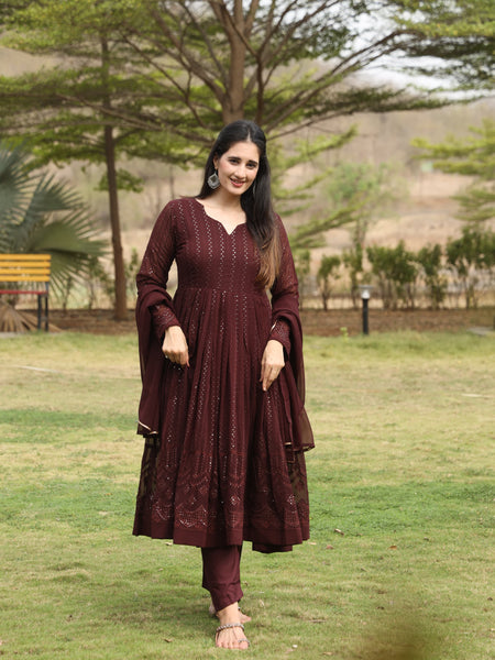 Derry's Cofee Coloured Anarkali Suit