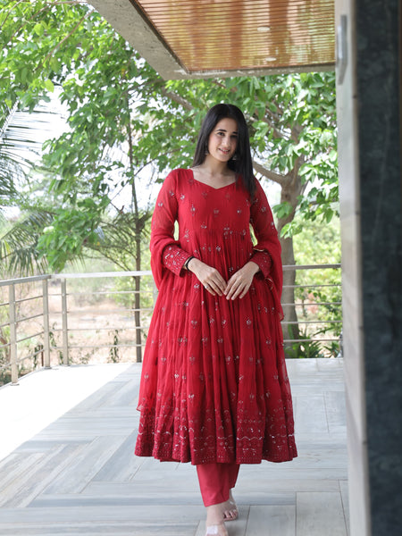 Maroon Premium Quality  Anarkali Suit Set