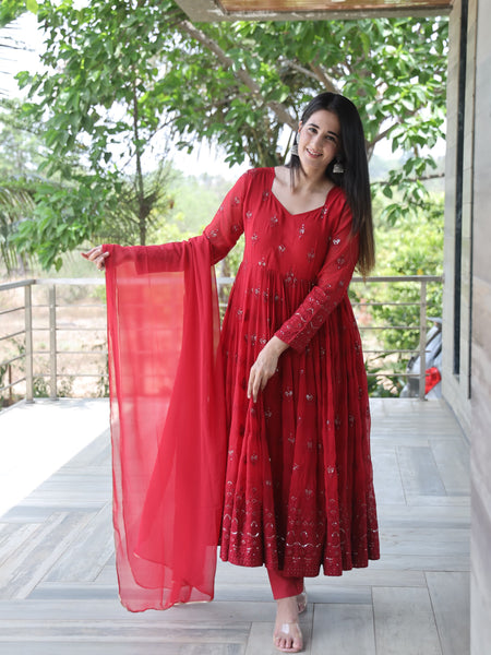 Maroon Premium Quality  Anarkali Suit Set