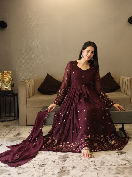 VIBHUTI'S WINE COLOURED ANARKALI SUIT SET - 06