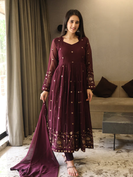 VIBHUTI'S WINE COLOURED ANARKALI SUIT SET - 06