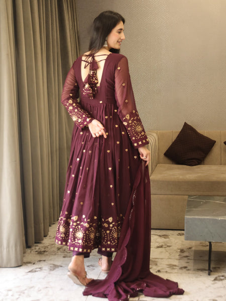 VIBHUTI'S WINE COLOURED ANARKALI SUIT SET - 06