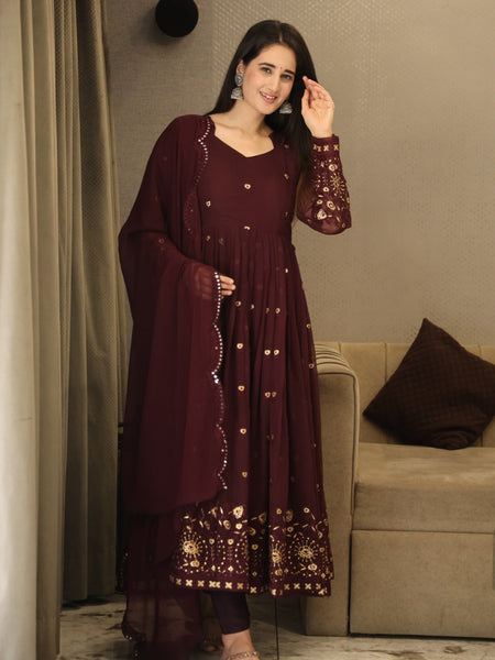 VIBHUTI'S WINE COLOURED ANARKALI SUIT SET - 06
