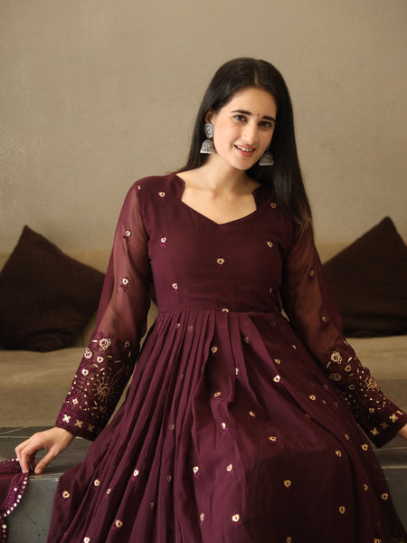 VIBHUTI'S WINE COLOURED ANARKALI SUIT SET - 06