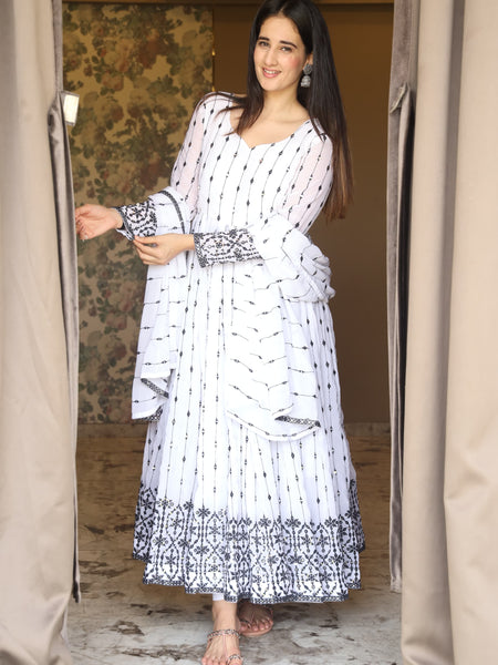Aditi's White Anarkali Suit Set