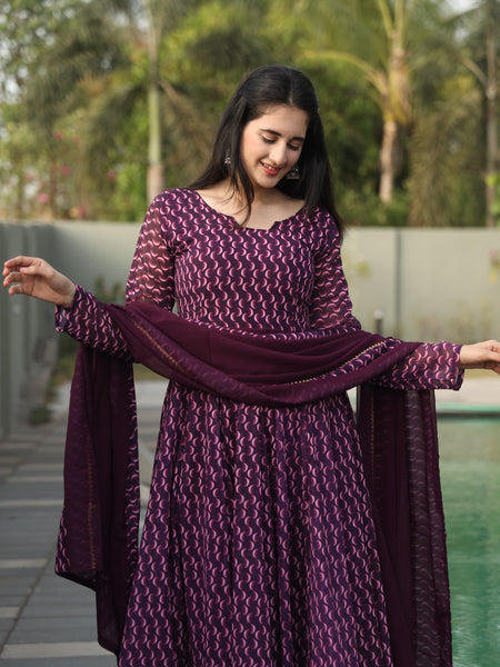 Dharani's Wine Coloured Anarkali Suit