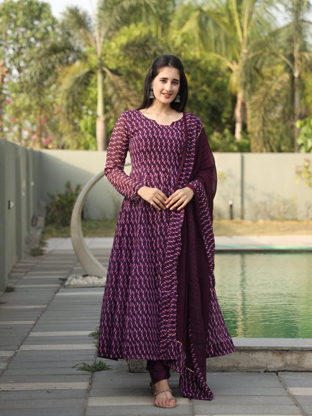 Dharani's Wine Coloured Anarkali Suit