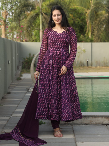 Dharani's Wine Coloured Anarkali Suit