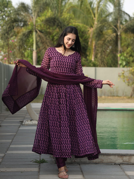 Dharani's Wine Coloured Anarkali Suit