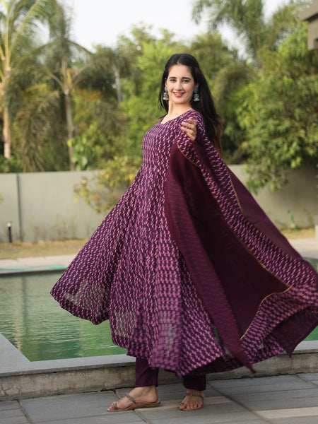 Dharani's Wine Coloured Anarkali Suit
