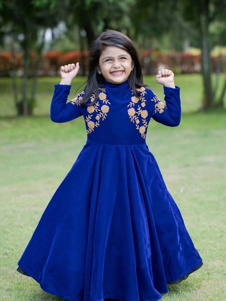 Beautiful Viscose Velvet Kids Gown Set Full Stitched OC-230
