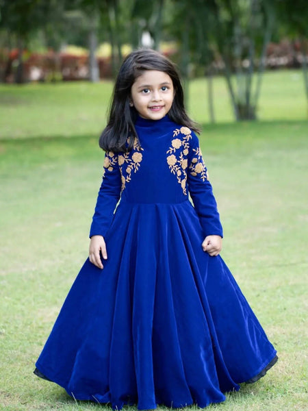 Beautiful Viscose Velvet Kids Gown Set Full Stitched OC-230
