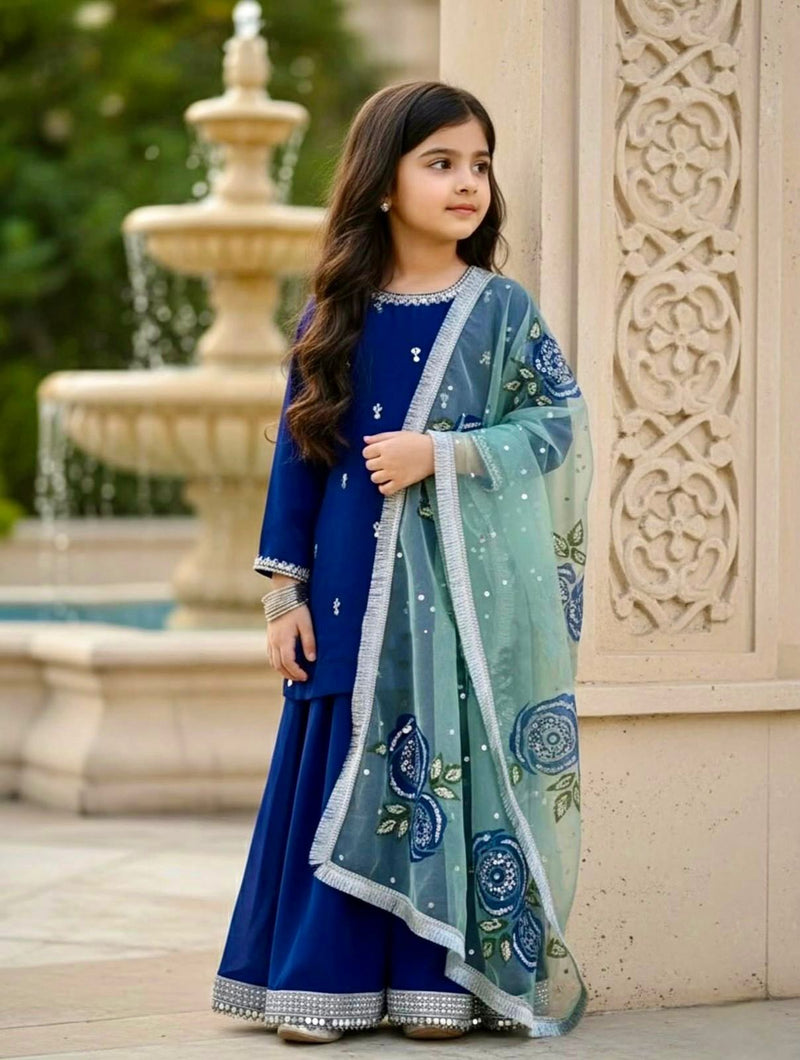 Beautiful Viscose Velvet Kids Top Sharara Full Stitched OC-231