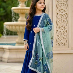 Beautiful Viscose Velvet Kids Top Sharara Full Stitched OC-231